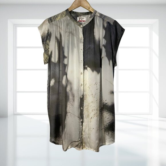 Johnny Was Biya 100% Silk Blouse Top M Medium Tie Dye Marbled Full Button Down - Picture 2 of 10
